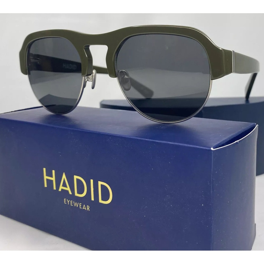 Hadid Nomad Sunglasses Womens Olive Green Silver Frame Style HAD05-C3 with Box